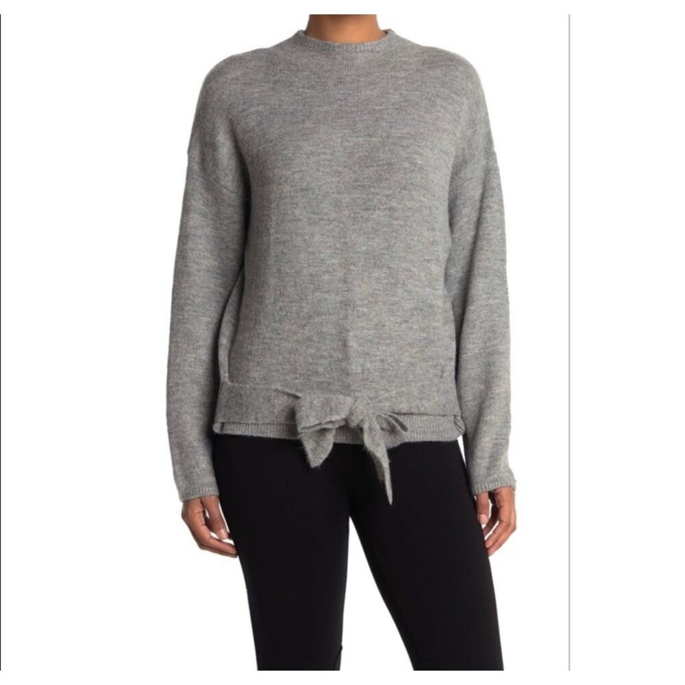 WAYF mock neck tie bow grey long sleeve sweater size XS NWT